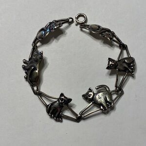 Vintage Cabana Sterling Silver Cat Bracelet 8”